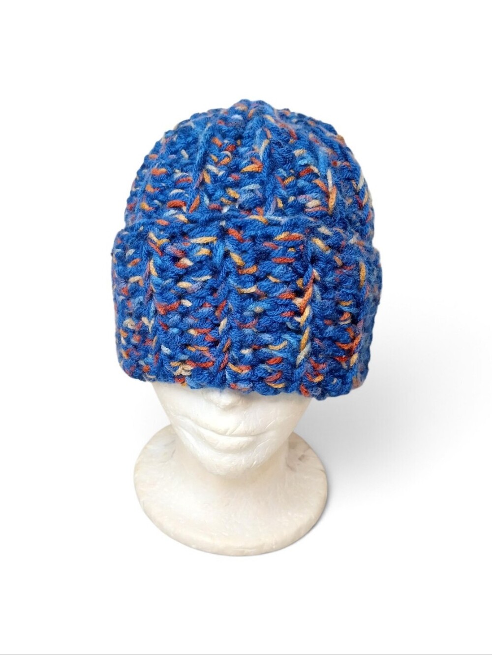 Chunky Blue Multicolor Crochet Beanie